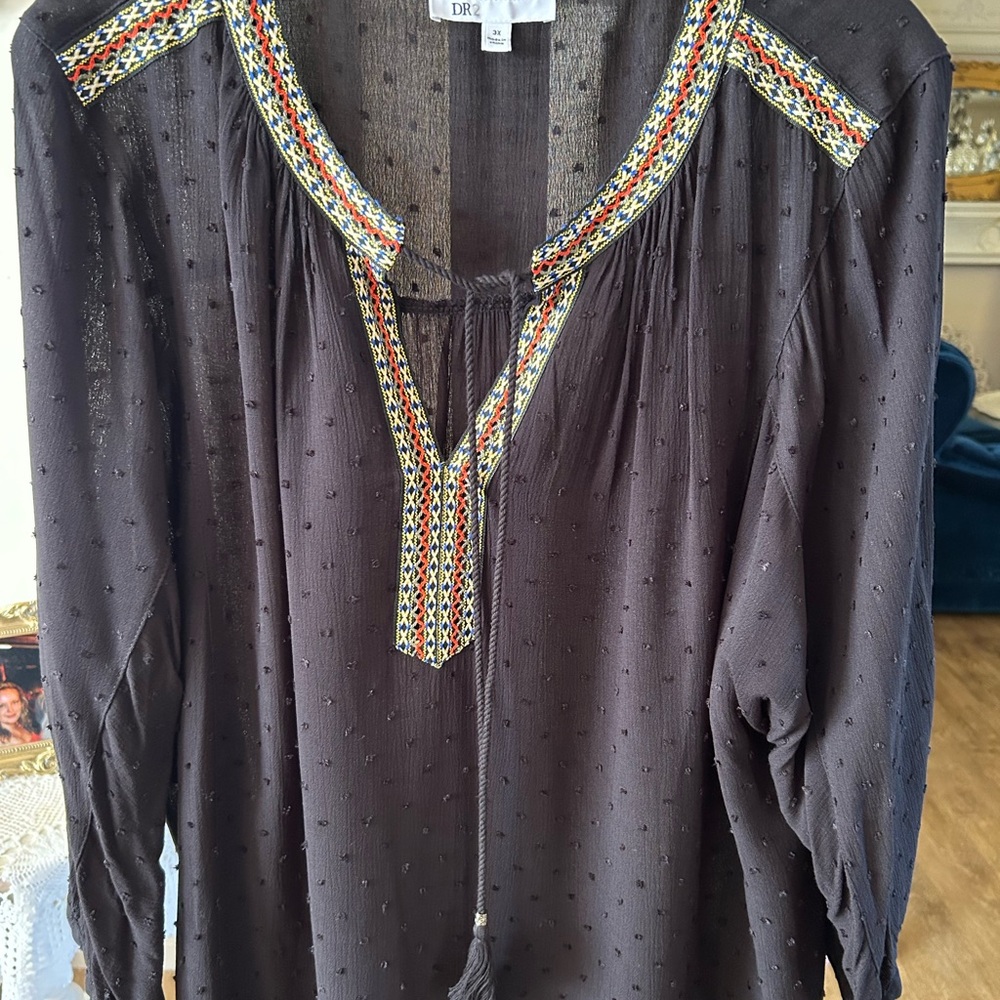 DR2 Black Blouse with Colorful Embroidery
